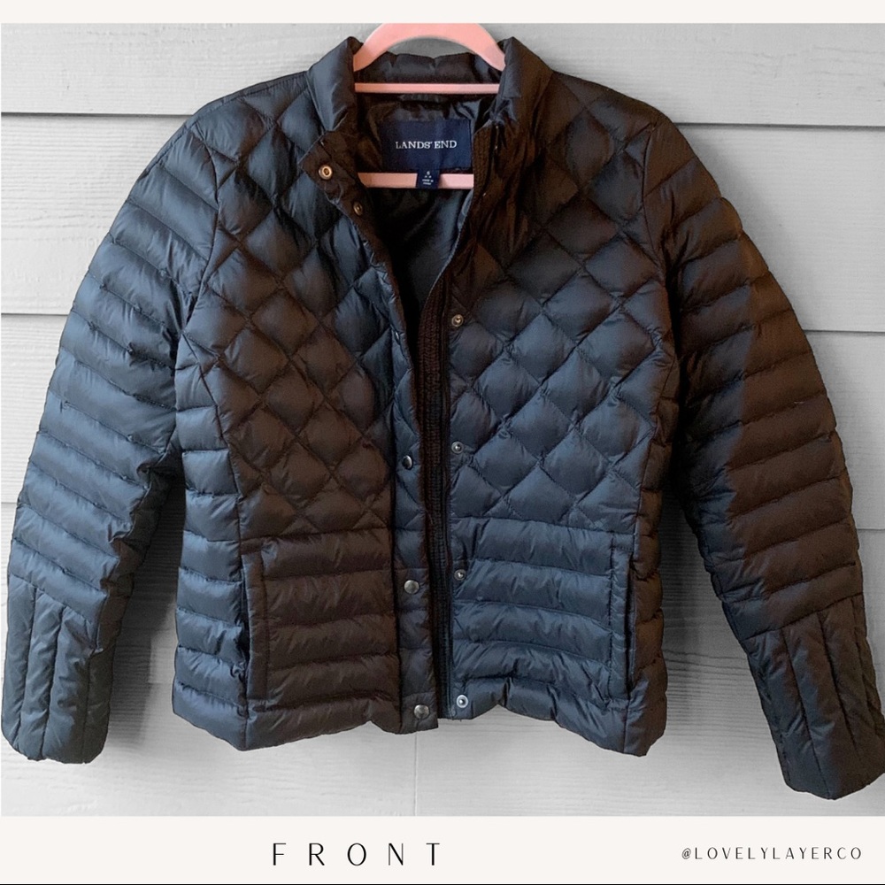 Land's End Black Quilted Puffer Down Jacket S